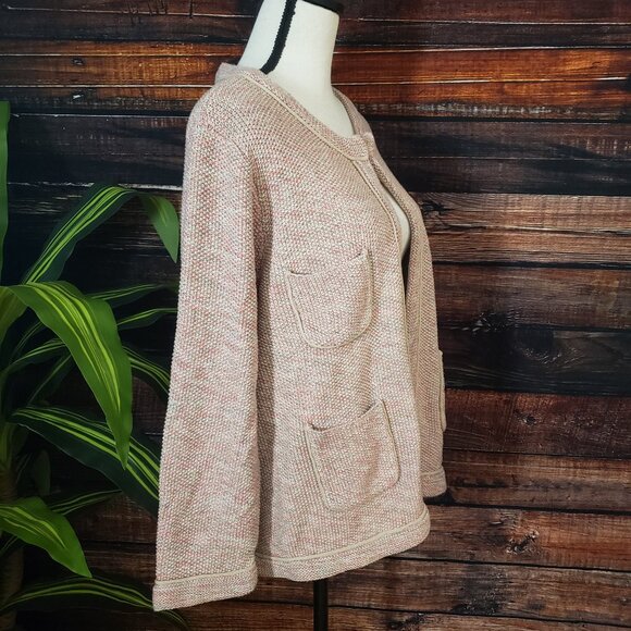 Ann Taylor LOFT 2XL XXL Cardigan Sweater Pink Hook Eye Cotton Shimmer - Picture 2 of 9